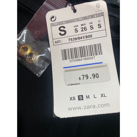 Zara Woman High Waist Wide Leg Trousers Black Pants Button Snaps Size Small NWT - Picture 5 of 8